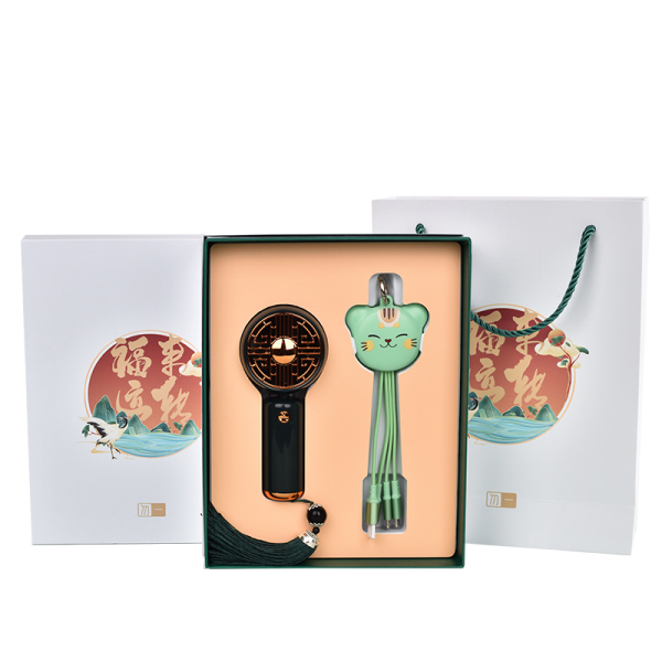 國潮風(fēng)商務(wù)禮盒兩件套 小風(fēng)扇+招財(cái)貓數(shù)據(jù)線 商務(wù)禮品送什么